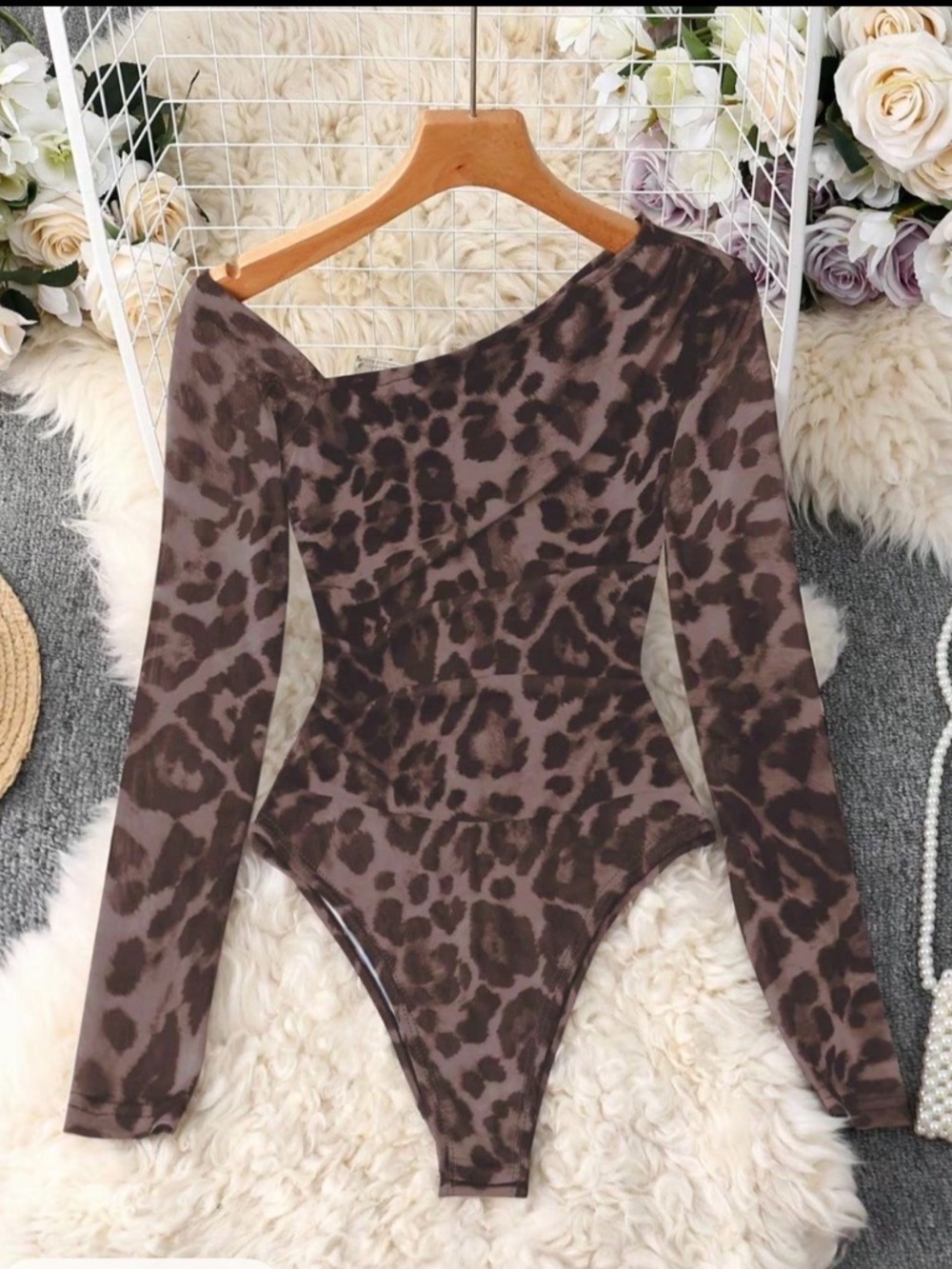 Brown Leopard Print Long Sleeve Bodysuit
